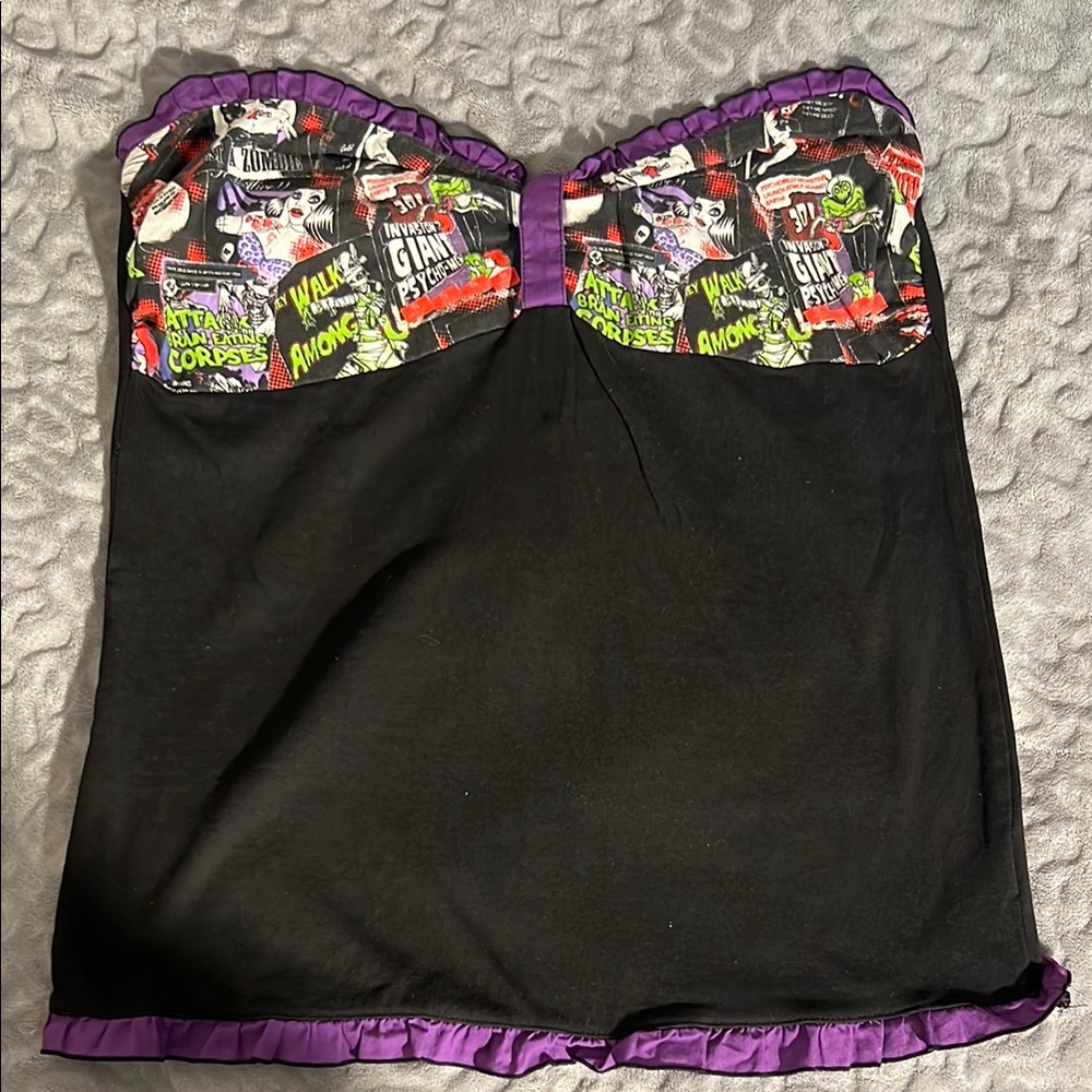 Black and Purple Zombie Strapless Top Too Fast XL